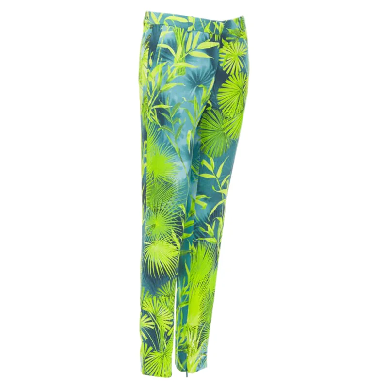 Versace Jlo Jungle Tropical Print Viscose Pants Trendy Tapered Pants