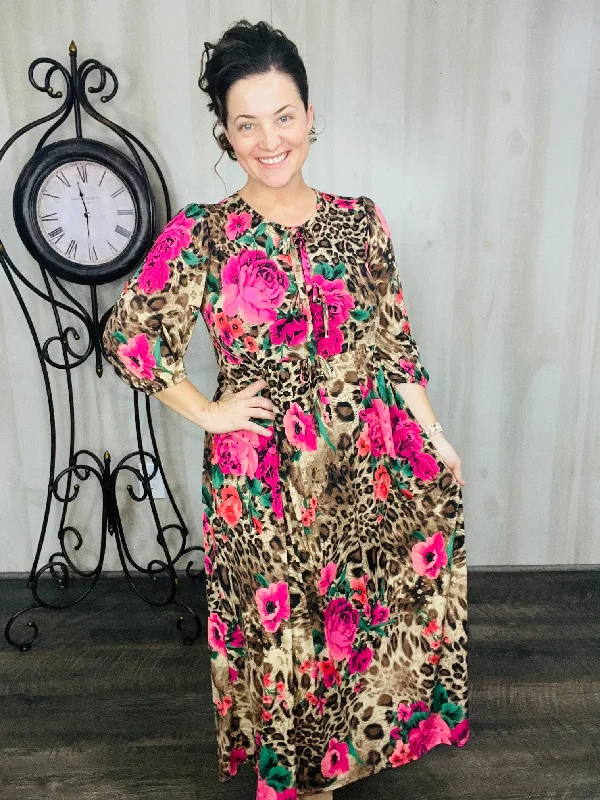 Missy Leopard & Roses Dress Halter Neckline Beach