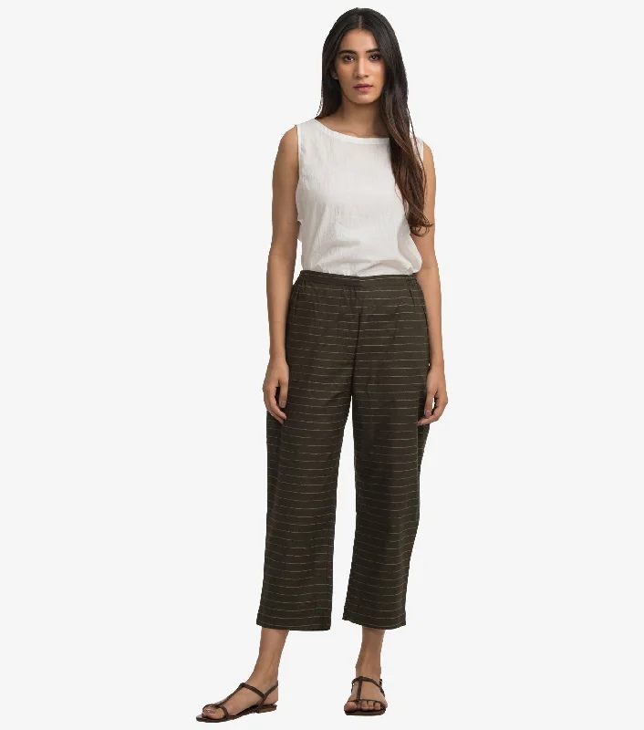 Olive Stripped Cotton linen pant Comfortable Maternity Pants