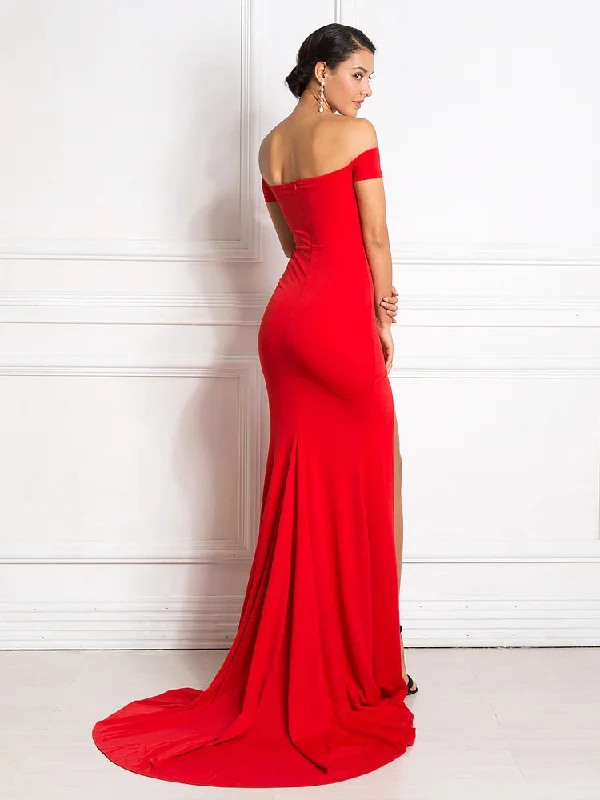 Red Off Shoulder Mermaid Bodycon Split Christmas Party Dress Tunics Sophisticated sleek
