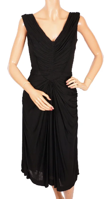 1950s Vintage Dress by Nina Ricci Collection Jeunes Femmes in Black Silk Tunics Trendy modern 1950s Vintage Dress by Nina Ricci Collection Jeunes Femmes in Black Silk Tunics Trendy modern