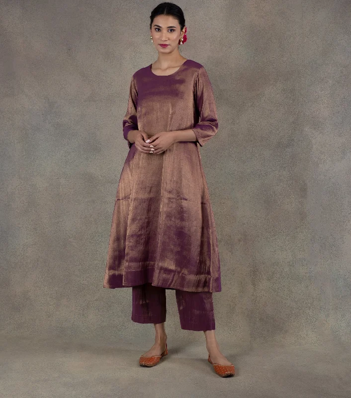 Purple Tissue Flared Kurta & Palazzo Pants Set Comfortable Cargo Pants