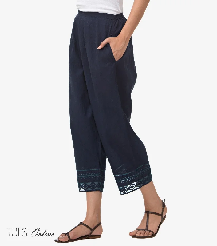 Navy cotton Pant High-Waist Trousers