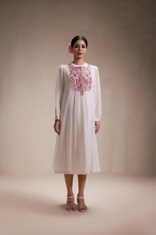 White Georgette Dress (Pink) Tunics Summer linen
