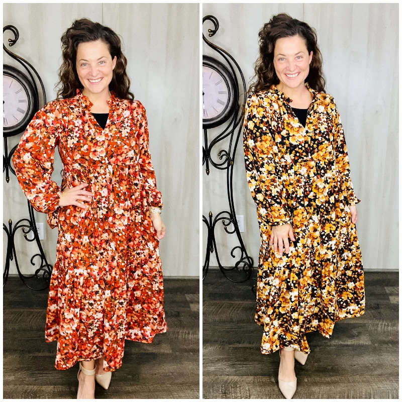 Kayla Floral Fall Dress Maxi Flowy Bohemian