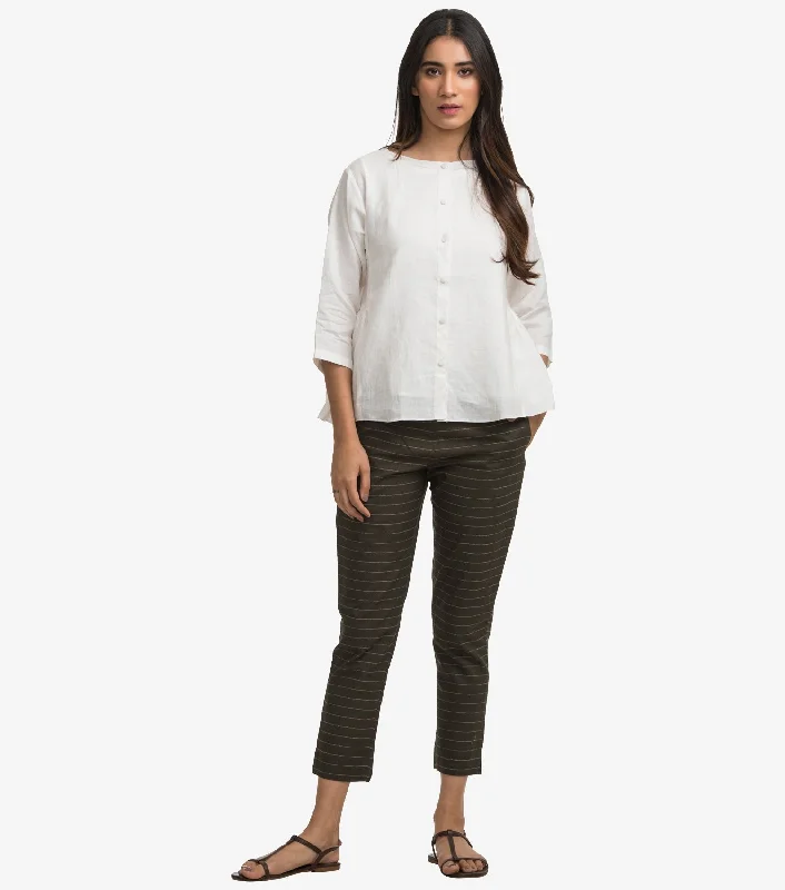 Olive stripped cotton narrow pant Comfy Cargo Trousers