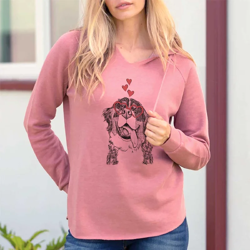 Valentine Theo the Bernese Mountain Dog - Cali Wave Hooded Sweatshirt Hoodie with Hem Frayed Vintage Worn Valentine Theo the Bernese Mountain Dog - Cali Wave Hooded Sweatshirt Hoodie with Hem Frayed Vintage Worn