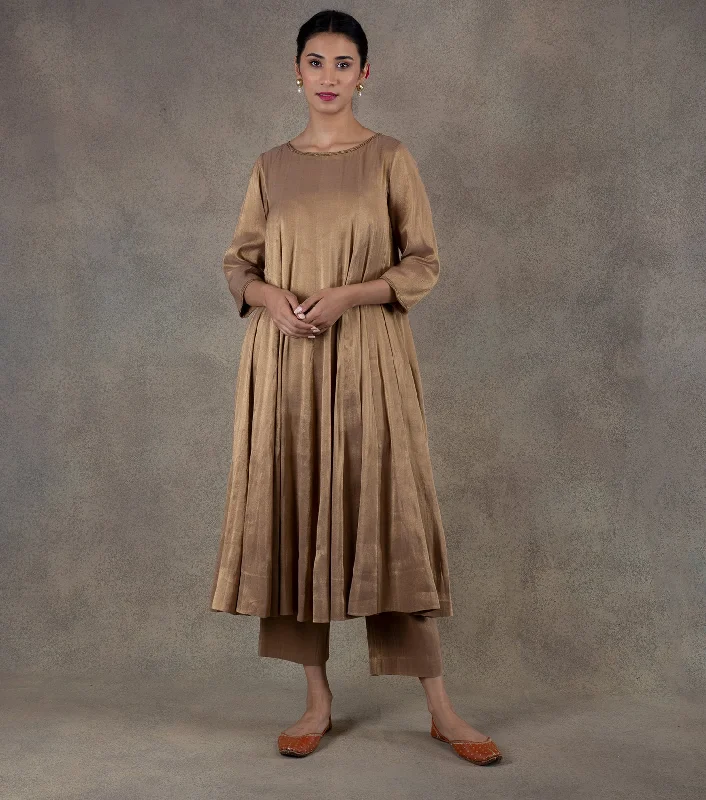 Beige Tissue Kurta & Palazzo Pants Set Casual Sweatpants Style