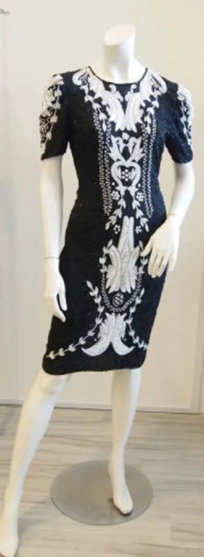 Regal in Black and White Beaded Vintage Evening Dress Tunics Trendy modern