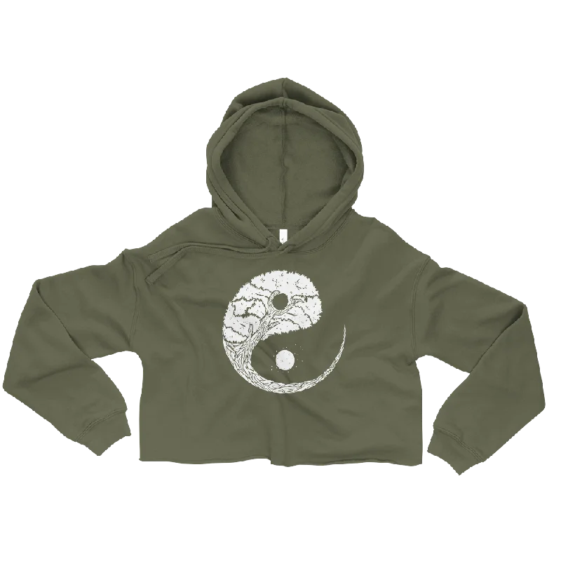 Yinyang Tree Graphic Crop Hoodie Hoodie with Camouflage Military Edgy