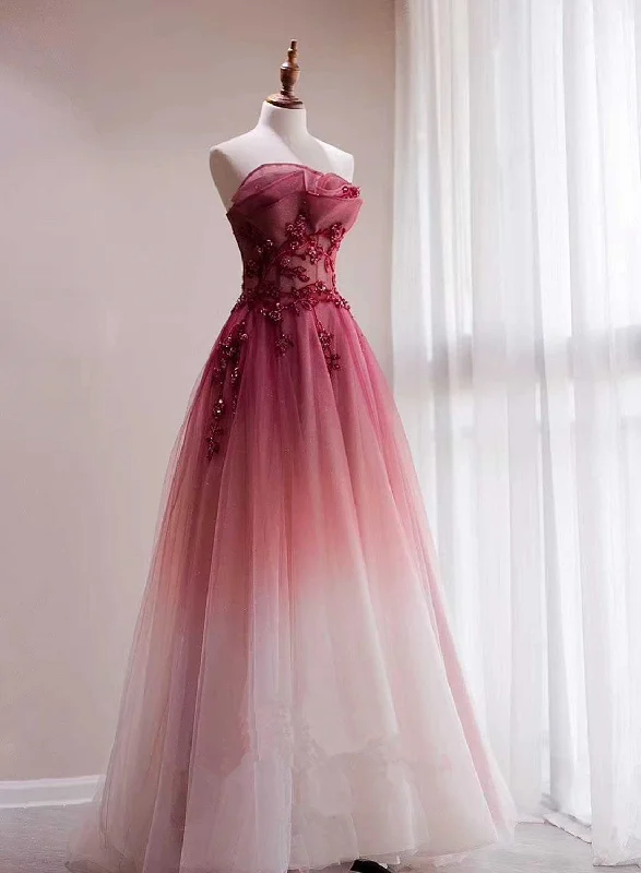 Tulle Gradient with Beaded Long Party Dress, A-line Gradient Prom Dress Tunics New arrival Tulle Gradient with Beaded Long Party Dress, A-line Gradient Prom Dress Tunics New arrival