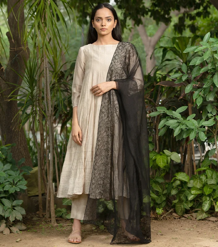 Light Beige Chanderi A-Line Kurta & Palazzo Pants Set Comfortable Fleece Pants