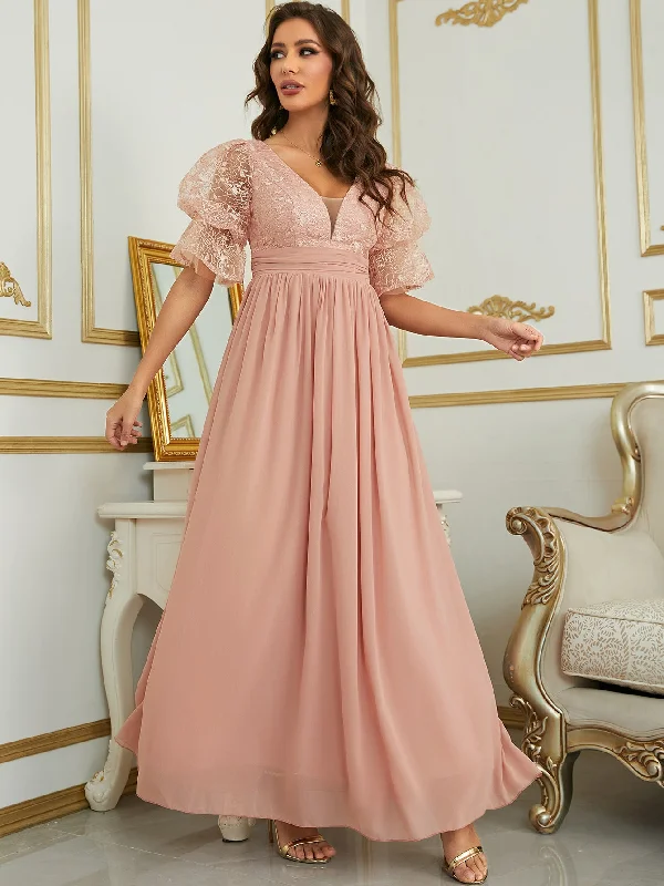 Pink Short Sleeve Chiffon Party Dress Tunics Fleece cozy