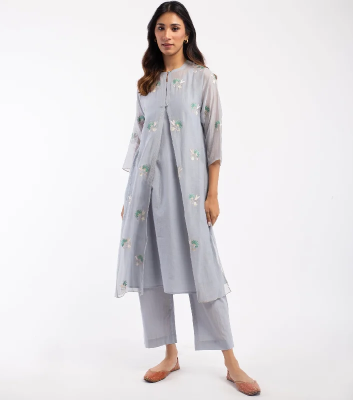 Powder Blue Embroidered Chanderi Cape & Palazzo Pants Set Comfy Athletic Pants