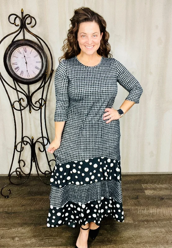 Plaid & Polkadot Dreams Dress Turtleneck Neckline Stylish