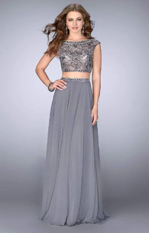La Femme 24493SC - Metallic Ornate Top Prom Dress Tunics Bridal satin