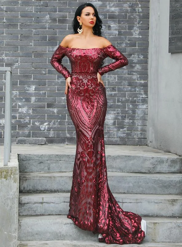SEQUINS OFF THE SHOULDER LONG SLEEVE PARTY DRESS Tunics Recommended stylist