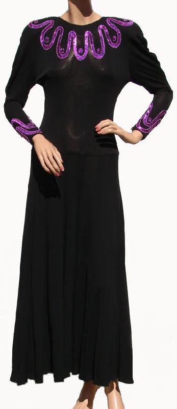 Vintage 1980s Jean Muir Dress - Black Rayon Jersey w Pink Sequins Floral Print girly Vintage 1980s Jean Muir Dress - Black Rayon Jersey w Pink Sequins Floral Print girly