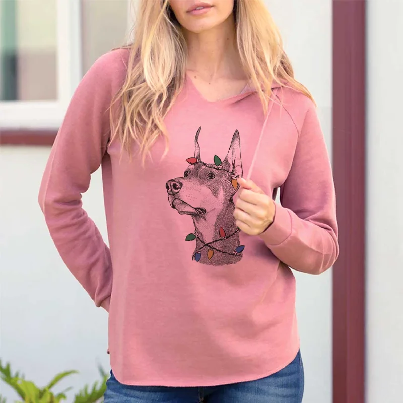 Christmas Lights Cenza the Doberman Pinscher - Cali Wave Hooded Sweatshirt Hoodie with Toggle Buttons Decorative Unique Christmas Lights Cenza the Doberman Pinscher - Cali Wave Hooded Sweatshirt Hoodie with Toggle Buttons Decorative Unique