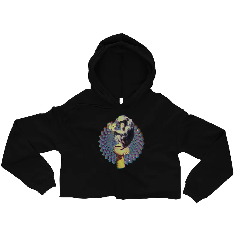 Psi~ Ape Graphic Crop Hoodie Hoodie with Toggle Buttons Decorative Unique