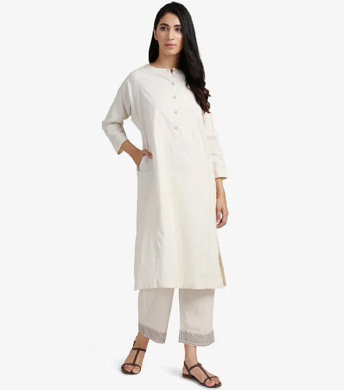 Ivory Cotton Kurta & Pants Set High-Waist Jeans