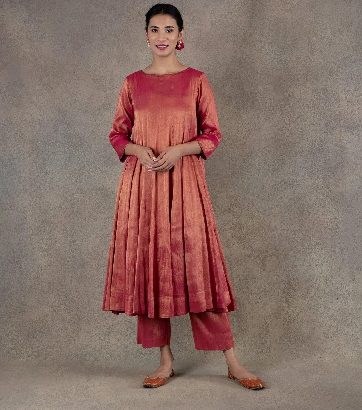 Pink Tissue Kurta with Palazzo Pants Set Slim-Fit Leggings