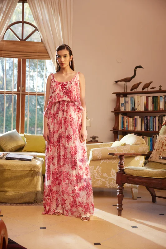 Pink Printed Evening Dress Tunics New arrival