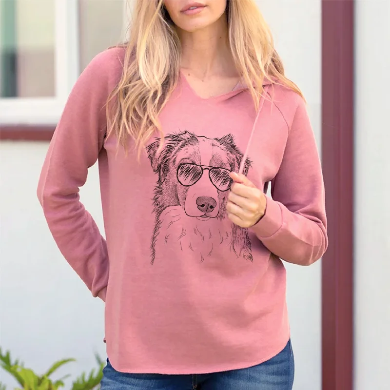 Aviator Ginger the Australian Shepherd - Cali Wave Hooded Sweatshirt Hoodie with Batwing Sleeves Loose Dramatic Aviator Ginger the Australian Shepherd - Cali Wave Hooded Sweatshirt Hoodie with Batwing Sleeves Loose Dramatic