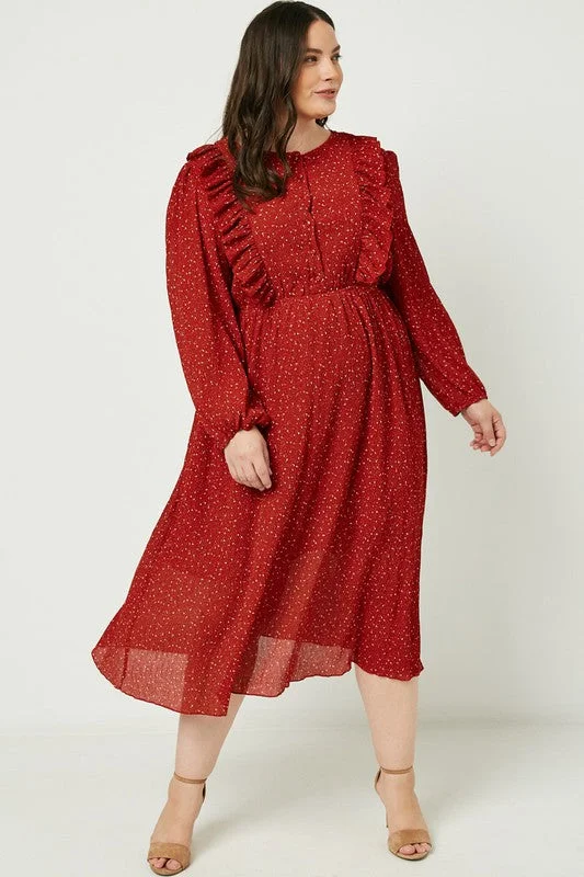 Red Ruffle Top Dress-PLUS Maxi Flowy Bohemian