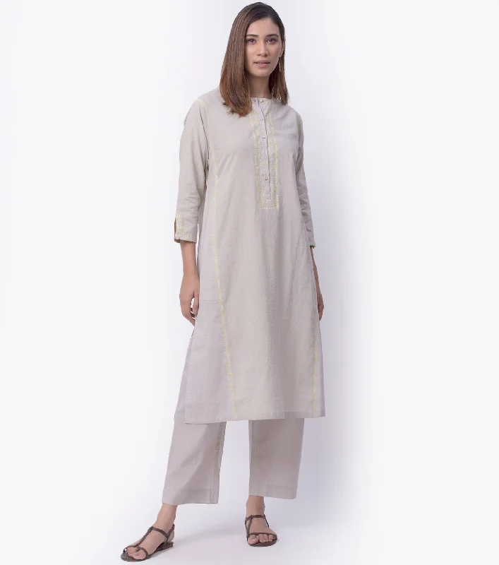 Earl Grey Cotton Kurta & Palazzo Pants Set Trendy Tapered Pants