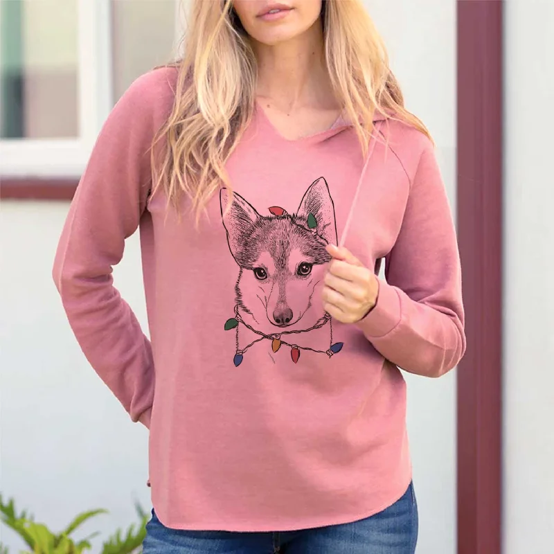 Christmas Lights Nami the Alaskan Klee Kai - Cali Wave Hooded Sweatshirt Hoodie with Gradient Ombre Colorful Christmas Lights Nami the Alaskan Klee Kai - Cali Wave Hooded Sweatshirt Hoodie with Gradient Ombre Colorful