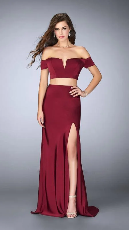 La Femme 23963 - Off Shoulder Jersey Dress Cowl Neckline Elegant
