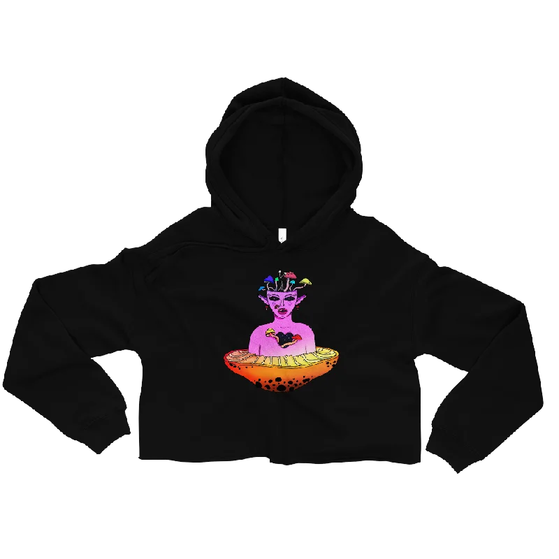 Mushroom Elf Graphic Crop Hoodie Hoodie with Drawstring Waist Adjustable Fitted