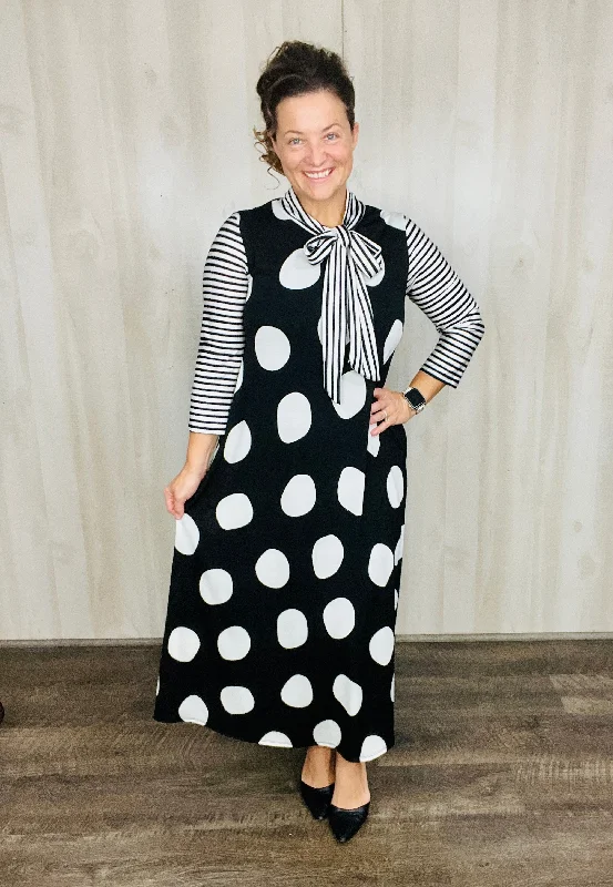 Brenda Bow Oversized Polkadots & Stripes Dress empire Waist empire