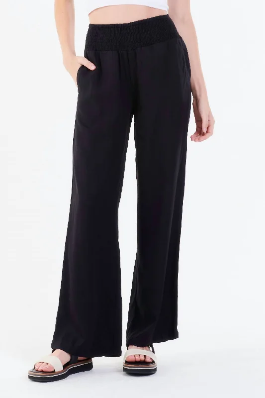Lizzie Wide Leg Lounge Pant In Black Trendy High-Waist Trousers