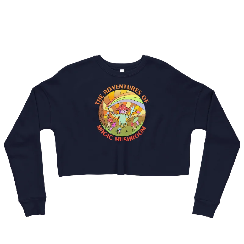 The Adventure of Magic Mushroom Graphic Crop Sweatshirt Hoodie with Hem Fringe Bohemian Relaxed