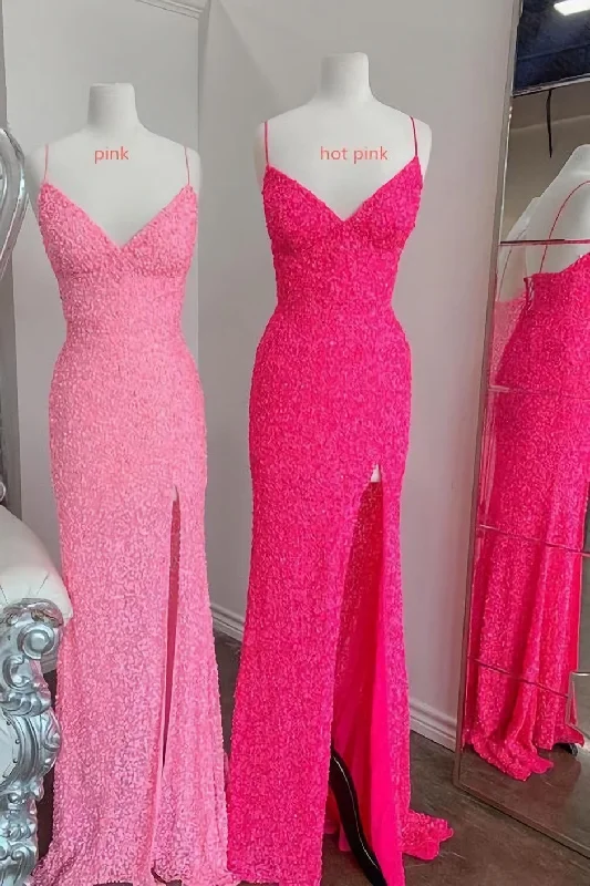 Flattering Mermaid Pink Long Party Dress, Prom Dresses Tunics stripes playful