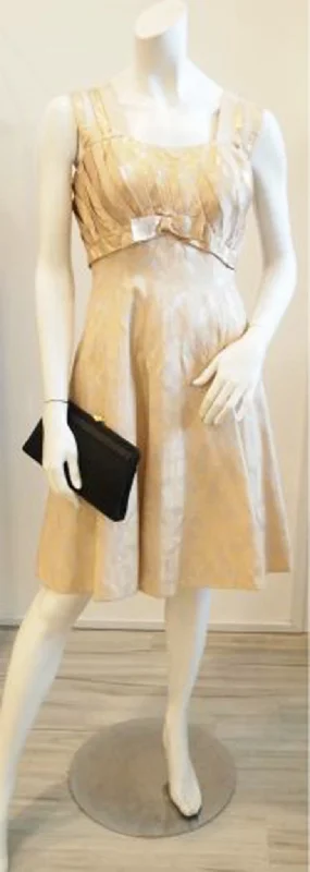 Pleats Please 50s Gold Brocade Vintage Cocktail Dress Tunics Practical easy-care