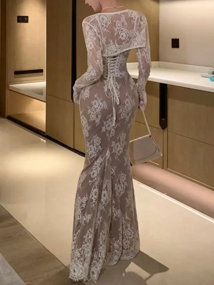 Advbridge Sexy Women Elegant Bodycon Slim Lace Dress Vintage Casual Backless Bandage Party Dress Female Fashion Long Robe Clothes Spring Tunics Luxurious high-end Advbridge Sexy Women Elegant Bodycon Slim Lace Dress Vintage Casual Backless Bandage Party Dress Female Fashion Long Robe Clothes Spring Tunics Luxurious high-end