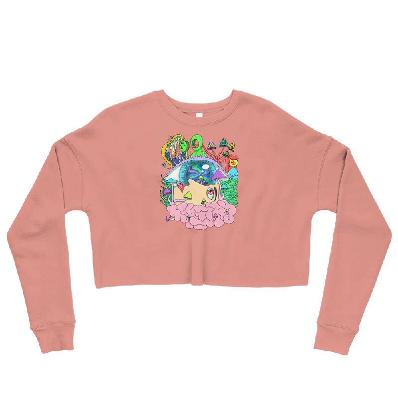 Tripping Graphic Crop Sweatshirt Hoodie with Rolled Sleeves Casual Relaxed