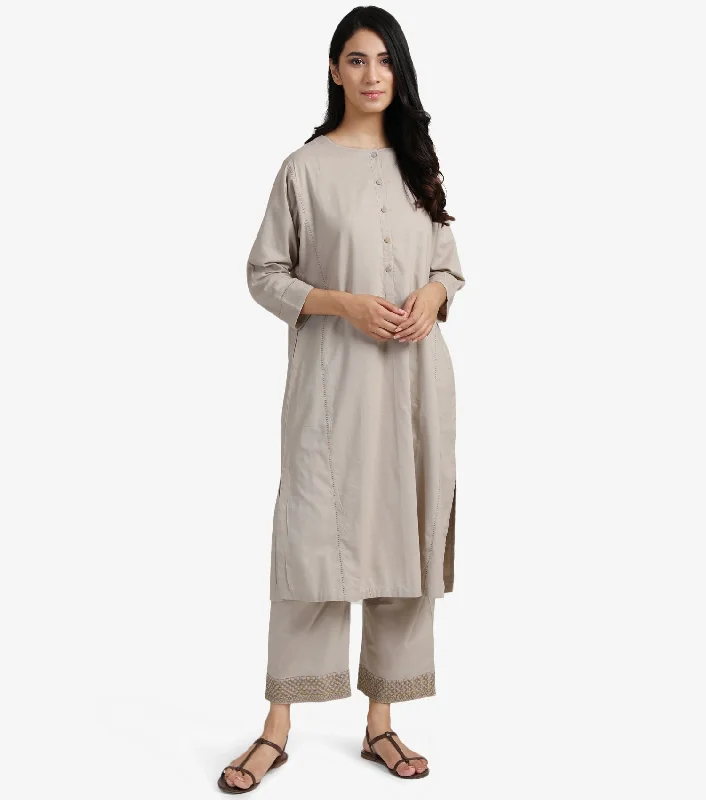 Beige Cotton Kurta & Pants Set Chic Capri Pants