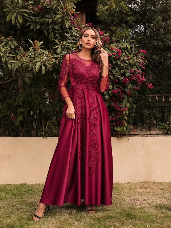 Satin A Line Long Sleeves Burgundy Party Dress Tunics Velvet soft