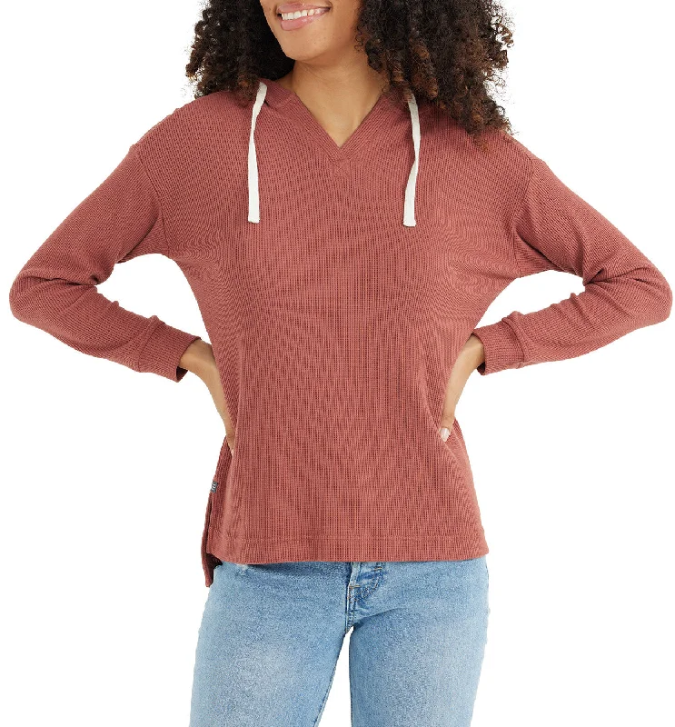 Women's Bamboo Waffle Hoodie - Rosewood Hoodie with Double Zipper Versatile Adjustable
