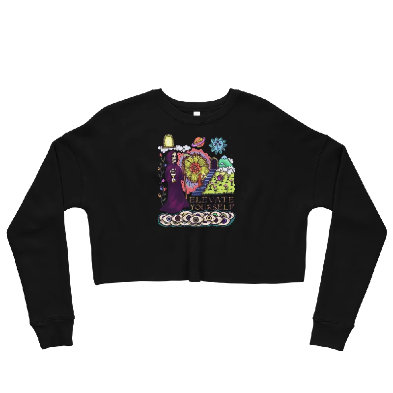 Elevate Yourself Graphic Crop Sweatshirt Hoodie with Hem Contrast Bold Stylish