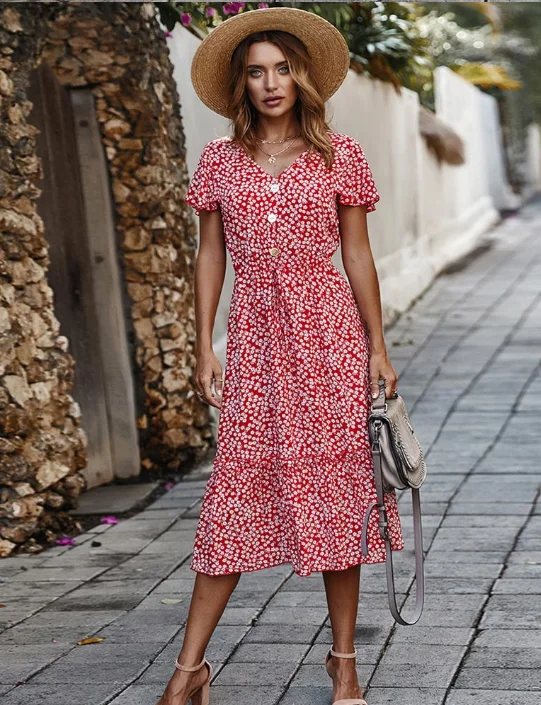 Women Floral Print Boho Long Dress Ruffles Casual V-Neck Sexy Party Dress Tunics Prom sequined Women Floral Print Boho Long Dress Ruffles Casual V-Neck Sexy Party Dress Tunics Prom sequined