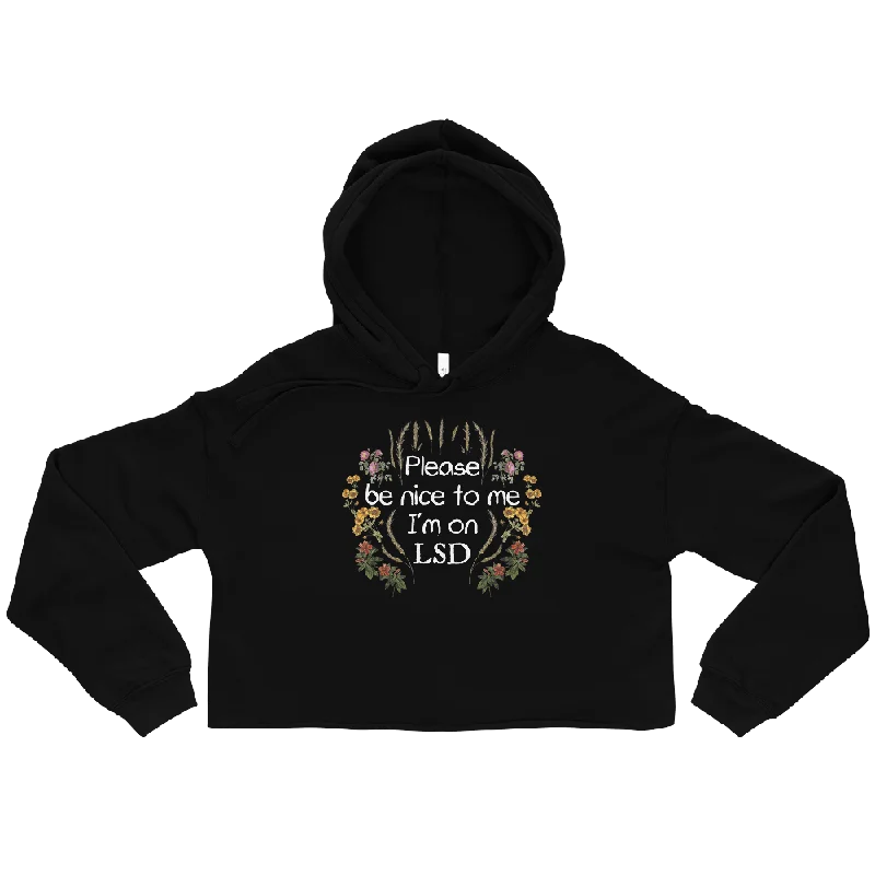 Please Be Nice To Me Graphic Crop Hoodie Hoodie with Hem Applique Textured Unique