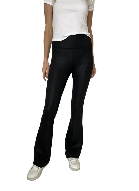 Coated Flare Pant In Black Comfy Cargo Trousers