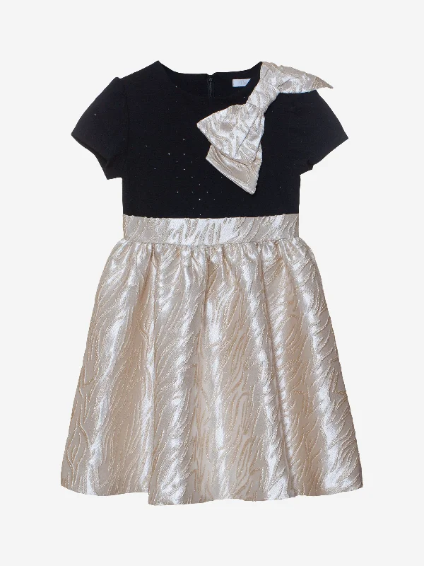Patachou Girls Jaquard Bow Party Dress in Gold Tunics Luxurious premium