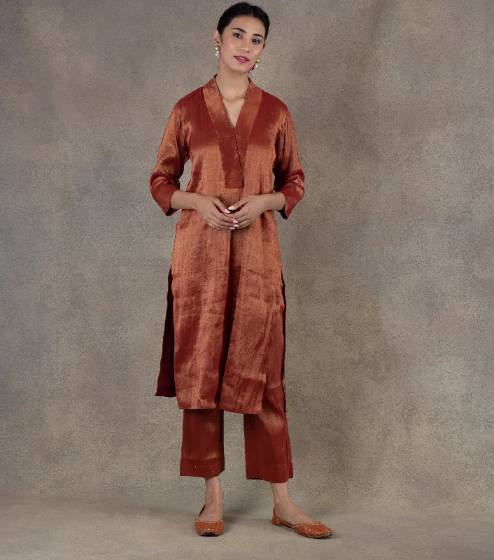 Maroon Tissue Kurta & Palazzo Pants Set Sleek Black Pants