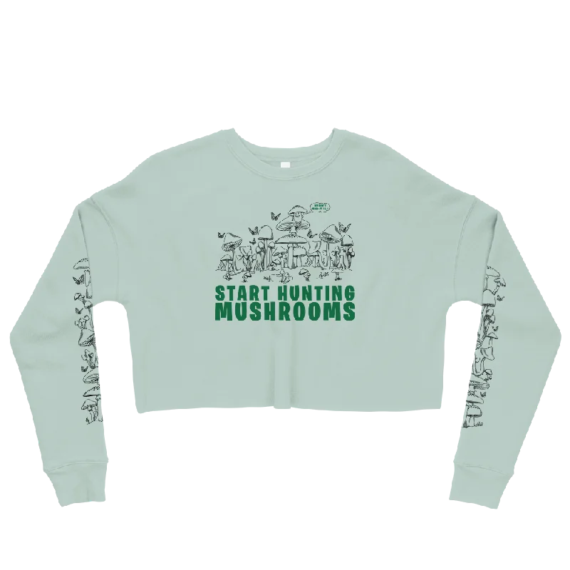 Start Hunting Mushrooms Graphic Crop Sweatshirt Hoodie with Neon Bright Vibrant